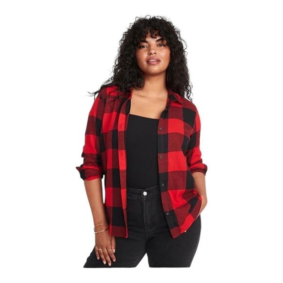 Old Navy Women's Buffalo Plaid Check Flannel Shirt Red Black Medium NWOT - Picture 1 of 8